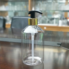 500 ml botella de PET transparente con oro de la bomba