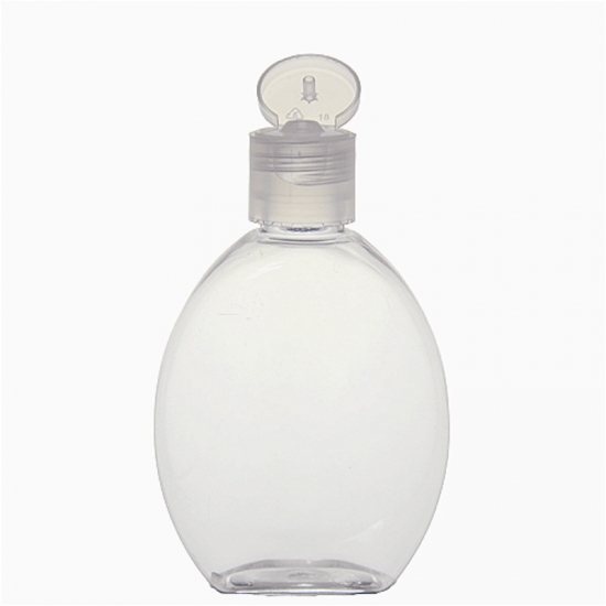 110ml 3.7 oz plana redonda en forma de MASCOTA exprimible desinfectante de la mano de la botella con la tapa del tirón tapas
