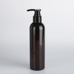  250ml botella de pet color ámbar con bomba negra